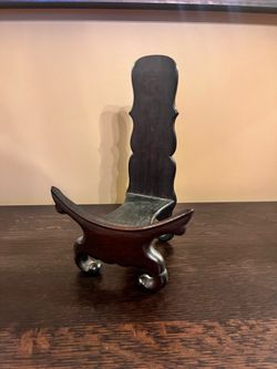 Antique Chinese Carved Hardwood Deep Bowl Plate Display Stand Easel Asian