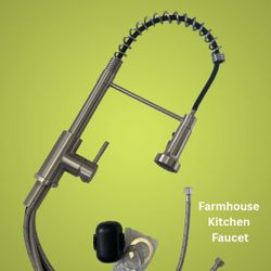 Brushed Nickel Stainless Steel Farmhouse Kitchen Faucet with Pull-Down Sprayer and Single Handle