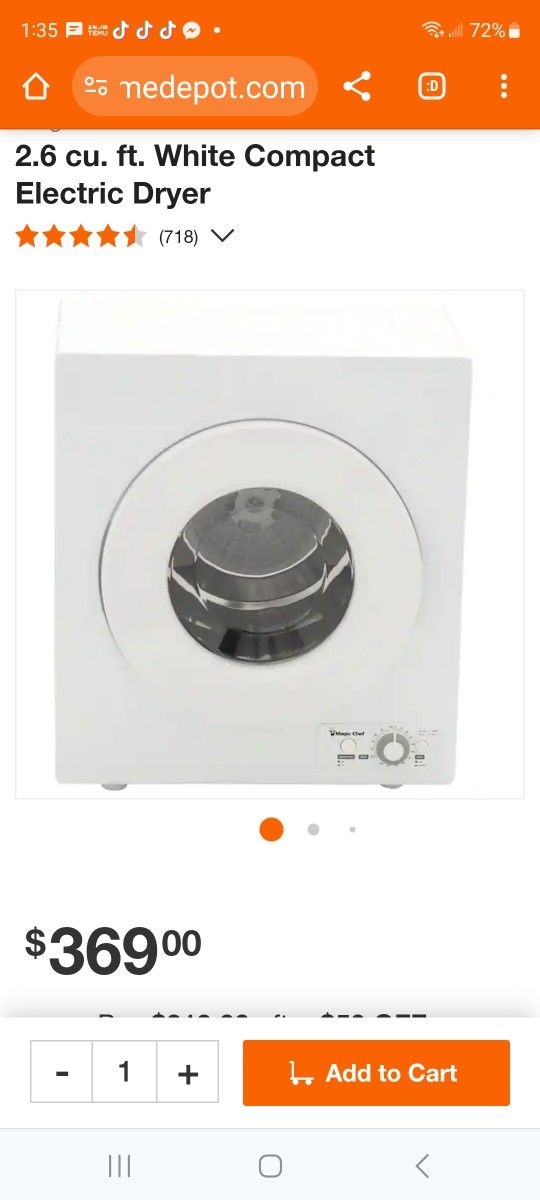 Magic Chef Dryer 2.6 Cu Ft