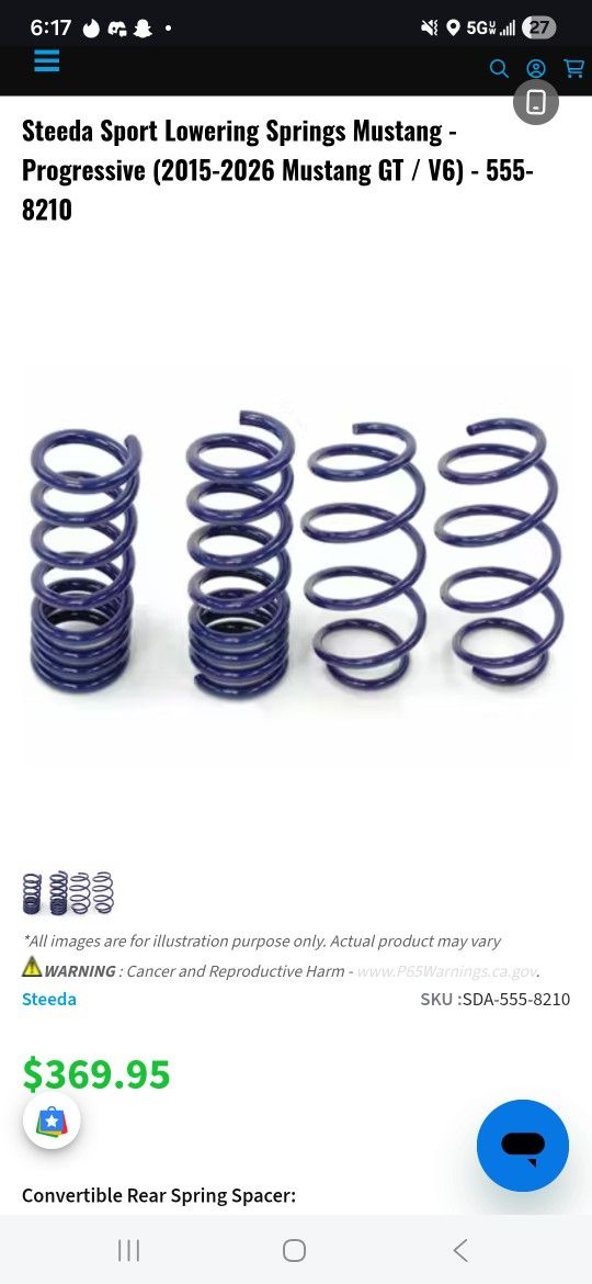2015 - 2023 Mustang Steeda Sport Progressive Lowering Springs