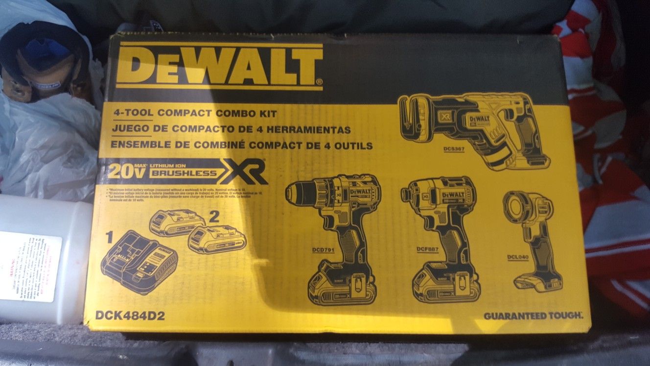 DEWALT DCK484D2 20V Max XR Brushless COMPACT 4 Tool Combo Kit by