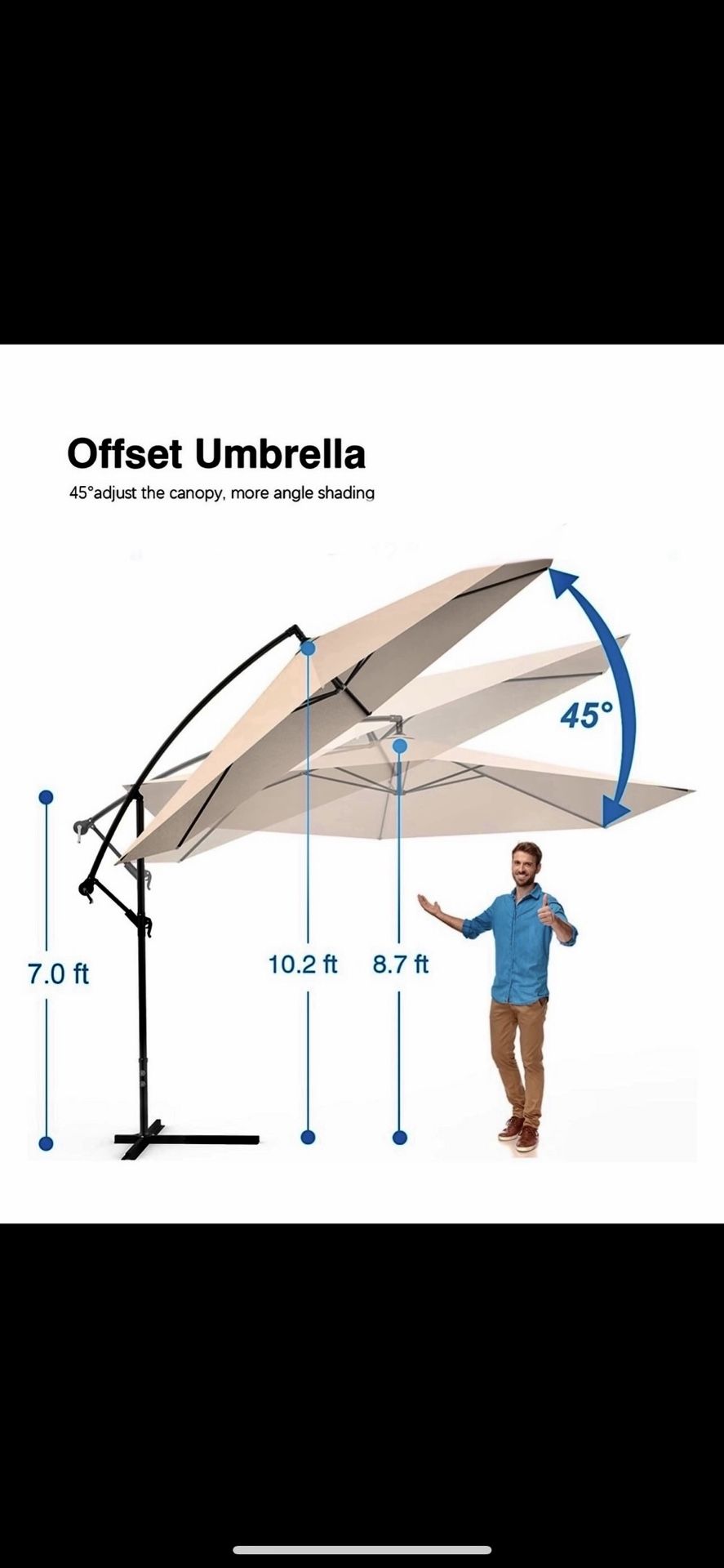 Brand New Offset Patio Umbrella With Base