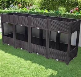 Newly Assembled Raised Garden Bed with Legs, Self-Draining Planter Boxes Outdoor in Rattan Look, Mod