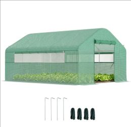 Tunnel Greenhouse Hoop House~NEW~13' x 10' x 6.5'~ Galvanized Steel Frame and Large Windows, Green~Outsunny