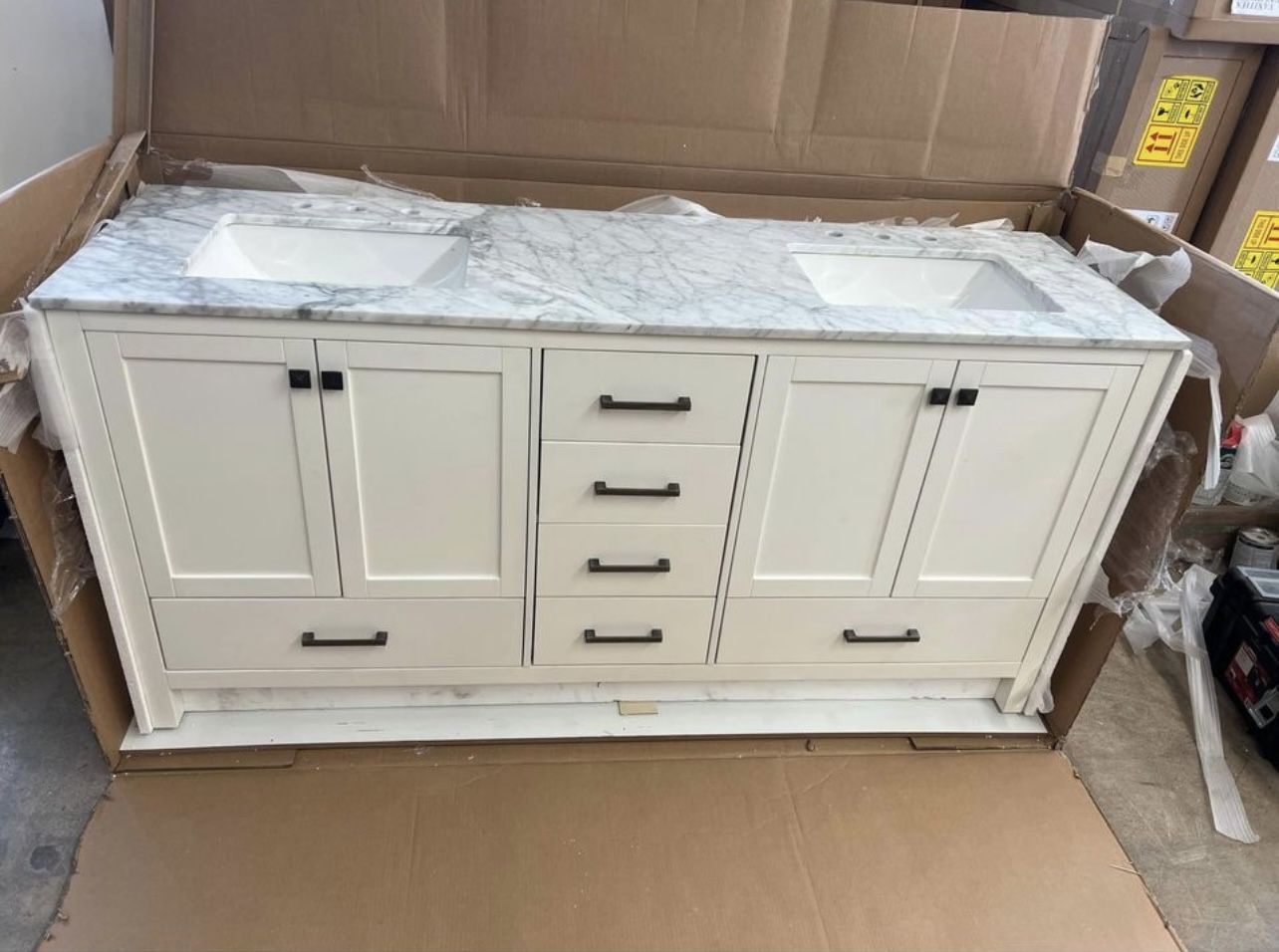 Scratch and Dent! 60” Double Sink Bathroom Vanity with Marble