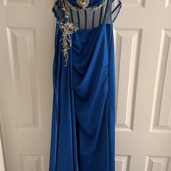 Royal Blue Formal Prom Dress With Silver Beaded Gems