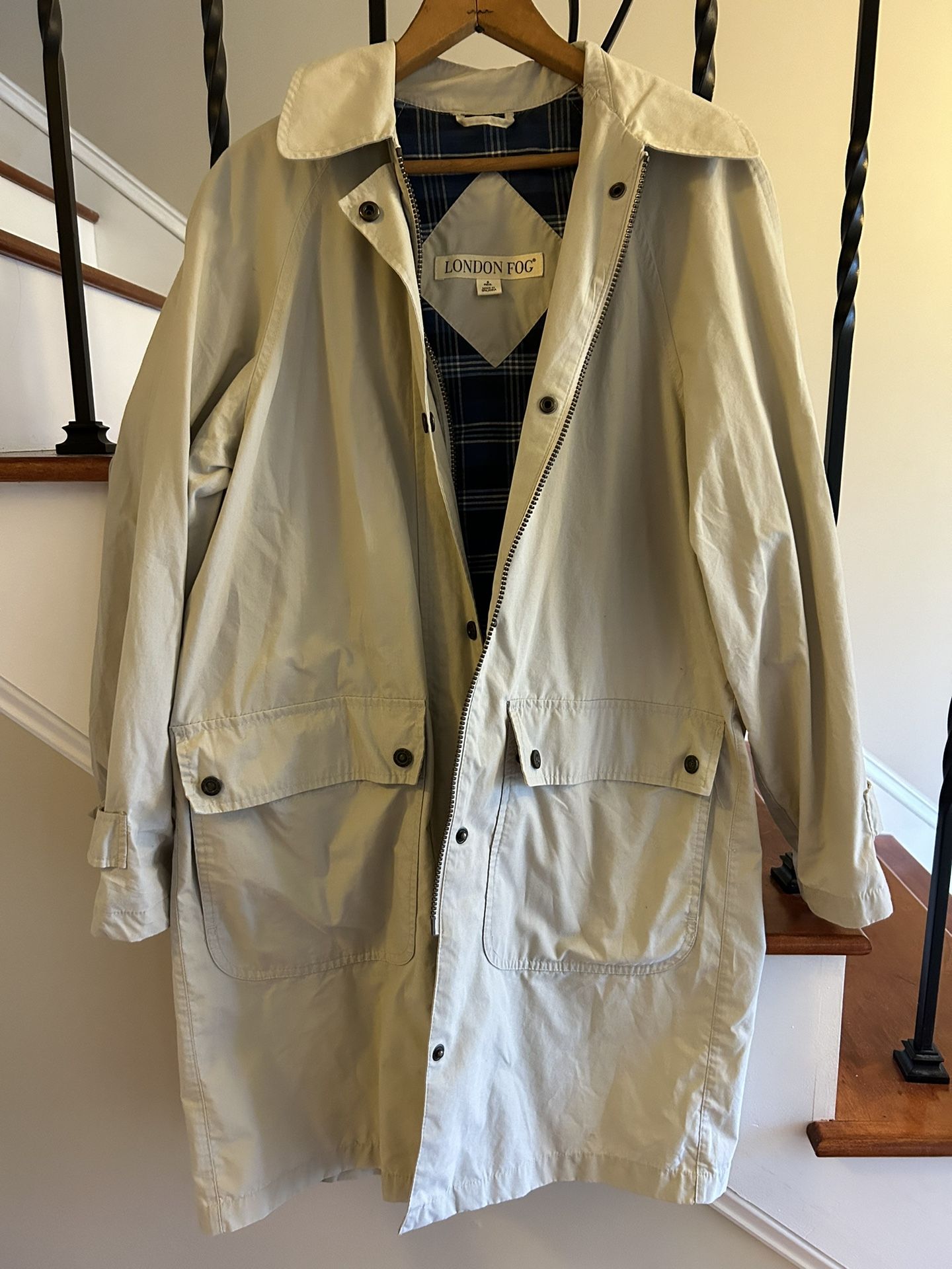 London Fog Women’s Trench Coat Jacket Plaid Lining Beige Size Small