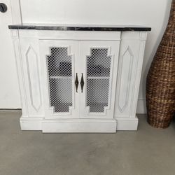 White Narrow Console Cabinet Table Black Gold White Portoro Marble Stone Top Vintage