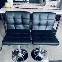 Two Black Leather Barstools 