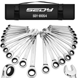 Premium 24-Piece Ratcheting Wrench Set, SAE & Metric Combination Wrenches, 8-19mm / 1/4"-7/8", 72-Tooth Ratchet Spanners, Chrome Vanadium Steel with R