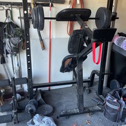 Workout Bench And Curling Bar 