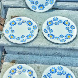 VERNON kILns Gale Turnbull Blossoms blue daisies 9.5" plates x 5 !  T-107 FROM 1937 !  Gorgeous hand painted 9.5" D plates 