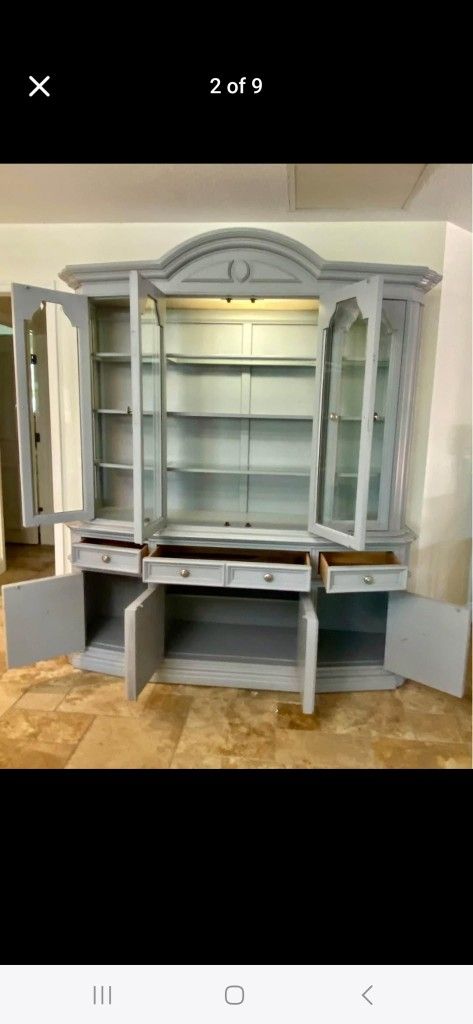Gray Hutch with Glass Doors - Storage & Display
