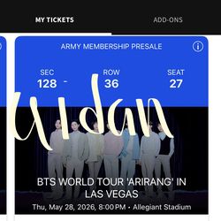 BTS 1 ticket vegas 5/28