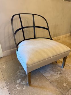 Carriage Iron Frame Linen Accent Chair