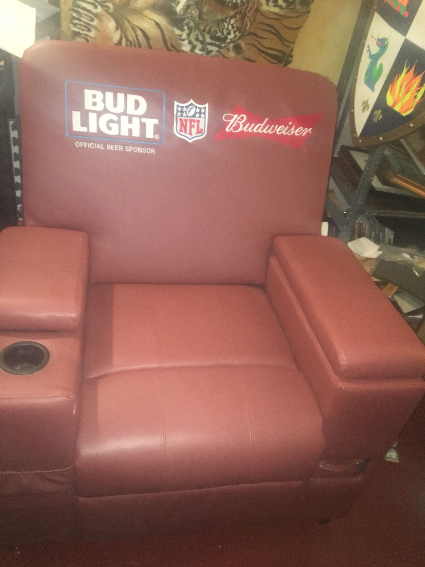 New 2018 Bud Light Budweiser NFL pigskin leather recliner chair built in cooler Man Cave