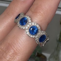925 Silver Blue Sapphire-Style Halo Ring  
