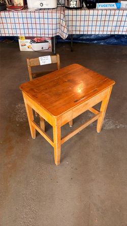 Vintage Wooden School Desk and Chair Set