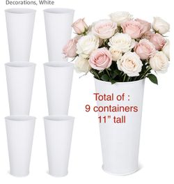 Flower Cart Buckets, Containers- set of 9 pieces.  Size 11” tall. Galvanized  White metal