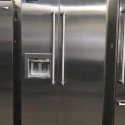 Viking 42” Wide Stainless Steel Built In Side By Side Refrigerator 