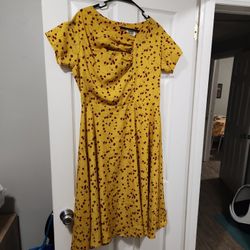 Retro 40s Style Yellow Dress XL