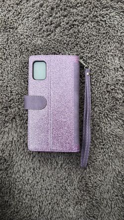 Purple Glitter Bling Folio Wallet Case for Samsung Galaxy A51 4G