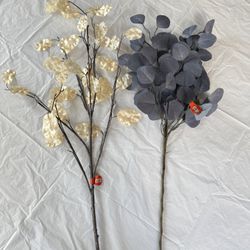 Blue, Pearl Lunaria, Eucalyptus Stems Artificial - Lunaria azul perlada, tallos eucalipto