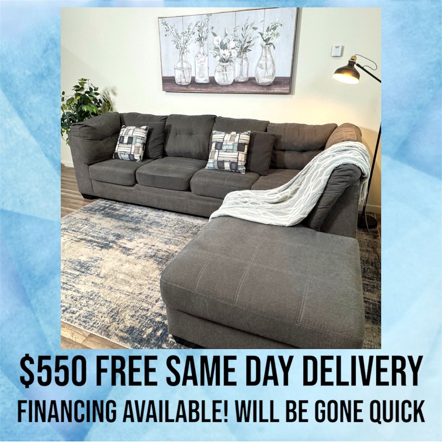 FREE DELIVERY Gray Sectional Couch Sofa Sectionals Grey