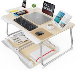 SAIJI Folding Bed Desk for Laptop, Eating Breakfast, Writing, Gaming, Extra Large 25.6" x 19.3" Portable Floor Stand Laptop Desk Table for Adult,Kids,