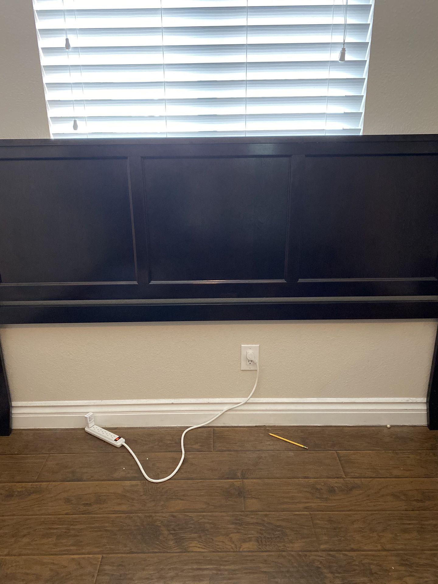 King size platform bed with 2-side drawers. Solid wood in dark rich brown. Too large for the room downsizing to accommodate living quarters asking $1