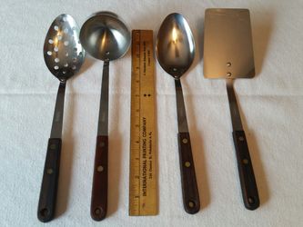 3 Spoons and a Spatula - 4 Piece Robinson Wood Handle Stainless Kitchen Tools/Utensils