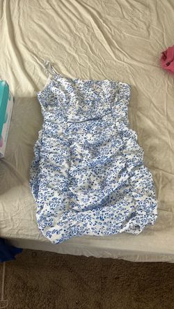 Blue Floral Ruched Mini Dress