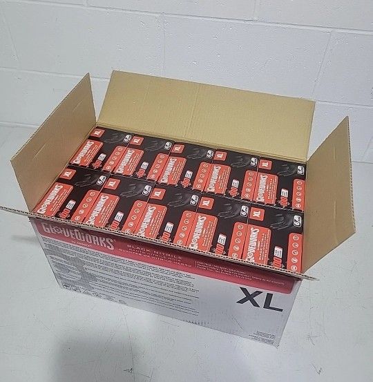 Box of 10 GLOVEWORKS Industrial, Food Black Disposable Nitrile Gloves 6 Mil XL 