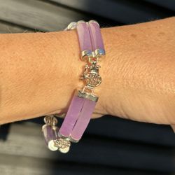 Vintage Silver Natural Lavender Jade Tennis Bracelet 925 Jewelry LUCKY Double Row Zen Vibes Soft Gemstone 