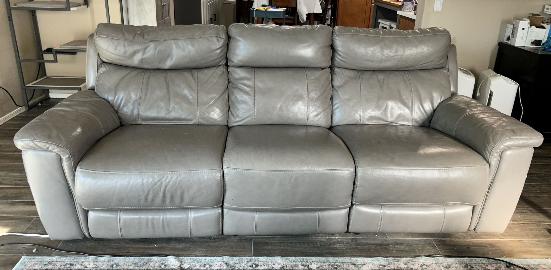 Grey Leather Recliner Couch