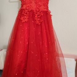 Like New One Time Used Red Long Dress For Girls-7yrs
