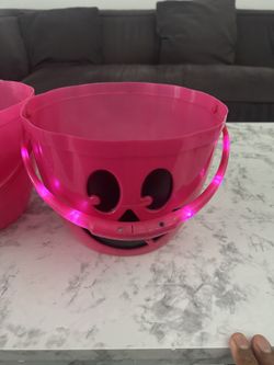 Pink Skull Halloween Bucket with LED light, set of 2