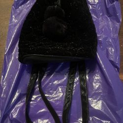 Black Faux Fur Trim Backpack Purse