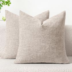 MIULEE Pack of 2 Couch Throw Pillow Covers 18x18 Inch Soft Light Brown Chenille Pillow Covers for Sofa Living Room Solid Dyed Pillow Cases