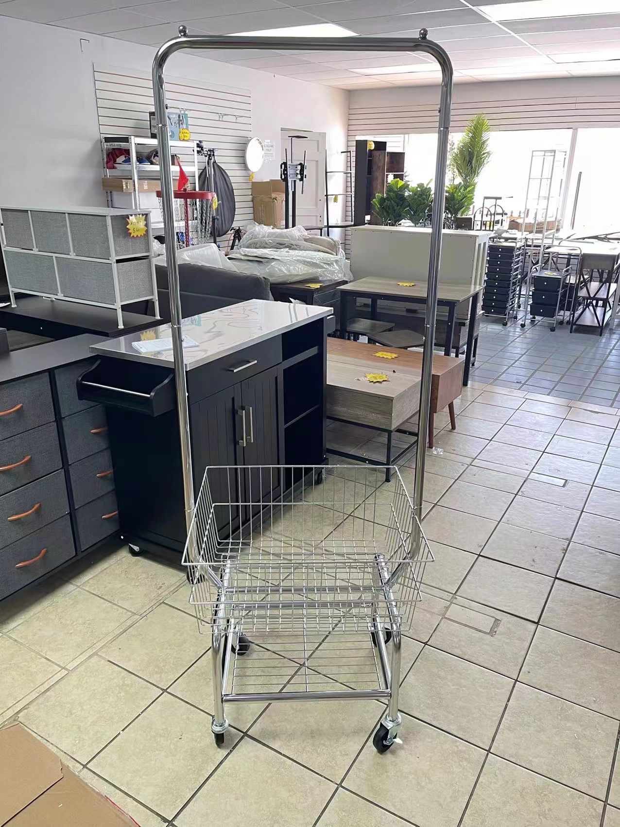 MO #061806 Wire Commercial Rolling Laundry Cart Bulter Garment Rack,Laundry Butler Storage Rack,w/Hanging Drying Rack Wash Basket/Bag Mesh Collapsible