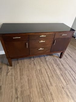 Modern Wood Sideboard / Buffet Cabinet with Glass Top