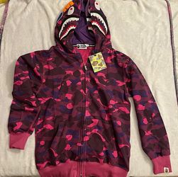 A Bathing Ape (BAPE) Purple Camo Shark Full Zip Hoodie