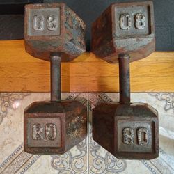 80lb Metal Hex Dumbbells--