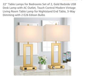 Gold Table Lamps with USB Outlet Set of 2