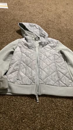 Light Gray Quilted Zip-Up Hoodie Jacket