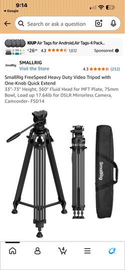 SmallRig FreeSpeed Heavy Duty Video Tripod with One-Knob Quick Extend 33"-73" Height, 360° Fluid Head for MFT Plate, 75mm Bowl, Load up 17.64lb for DS