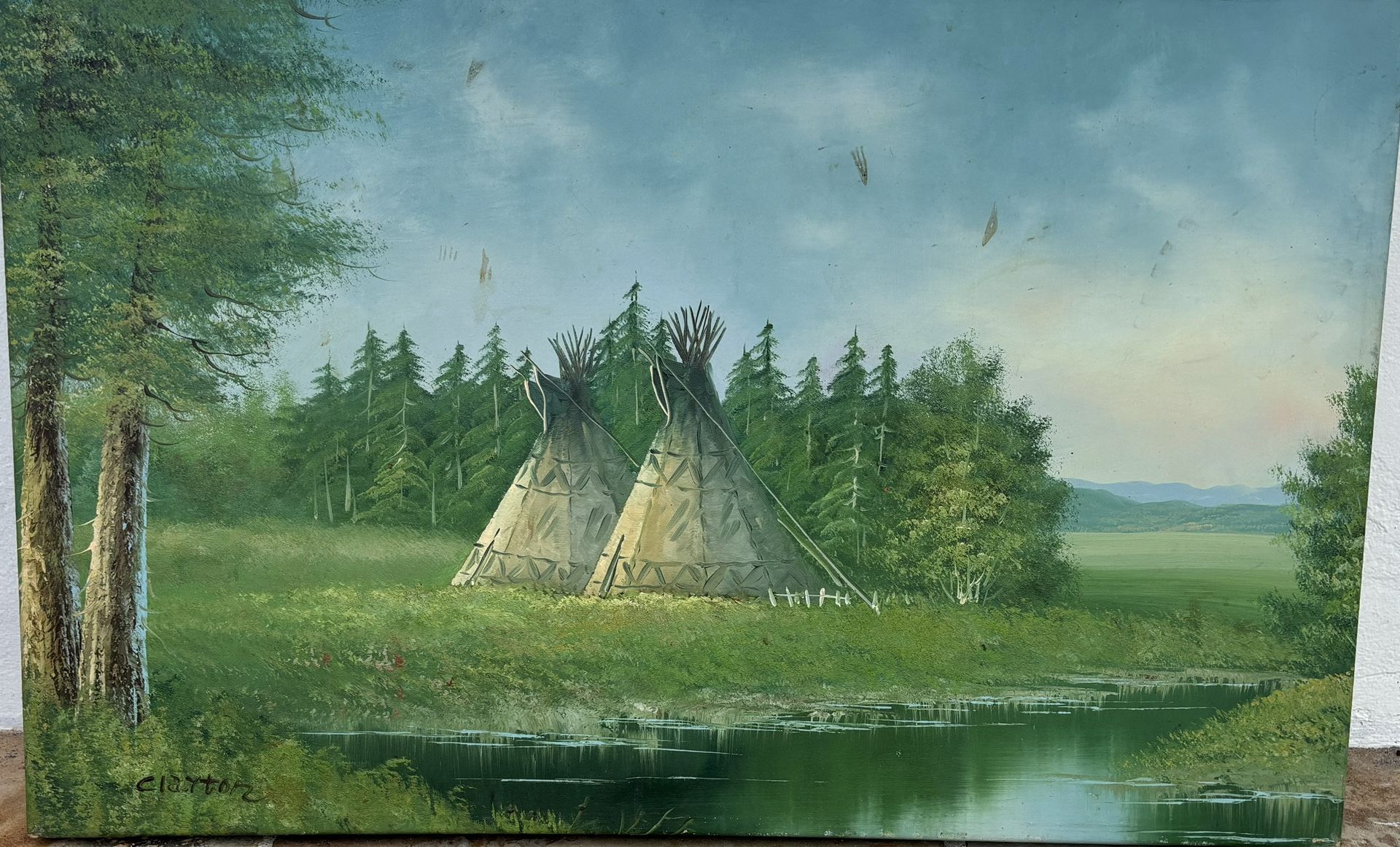 Signed Oil Teepee Painting / Oil On Canvas