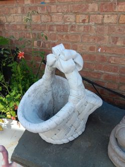 1987's Vintage Heavy  Solid Concrete Oval Basket Planter Pot