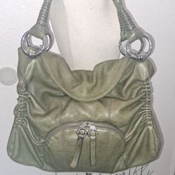B Makowsky ,Slouchy Hobo Shoulder Tote Bag,Green Pebbled Leather Olive Color,Tons Of Storage,Great Every Day,Week-Ender, Non Smoking  Home,No Damage,