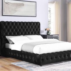 QUEEN $450 KING $500. BLACK VELVET TUFTED PLATFORM BED FRAME  